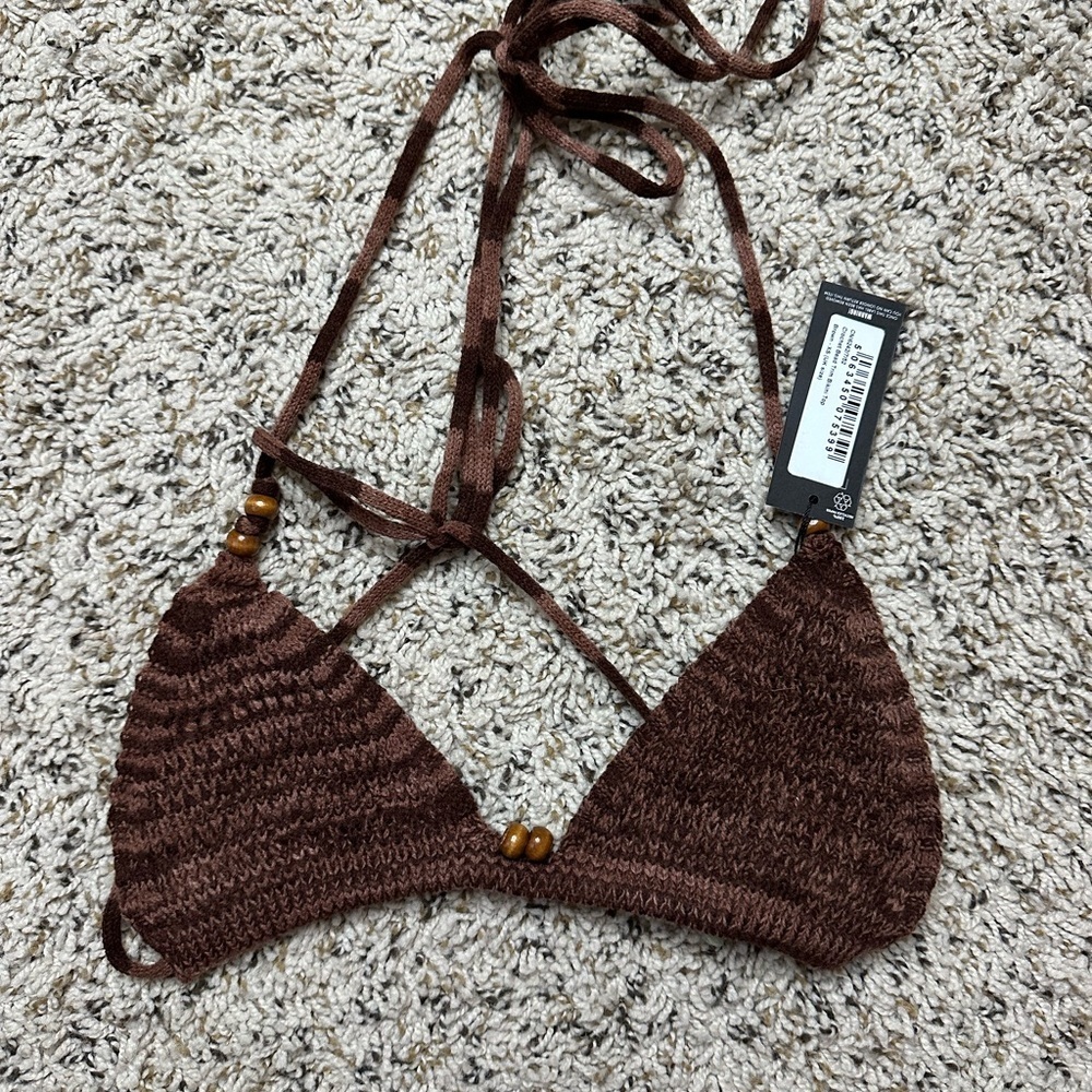 PrettyLittleThing Crochet Bead Trim Bikini top, XS